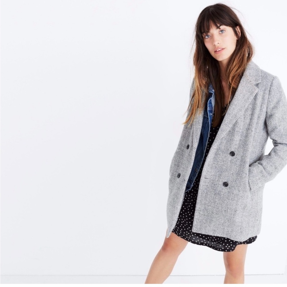 Madewell Herringbone Gray and White Blazer Jacket_XXS